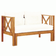 Helloshop26 - Banc de jardin meuble de patio d'extérieur terrasse 2 places et coussins 122 x 66 x 68,5 cm bois d'acacia massif 02_0011292 - Bois mass