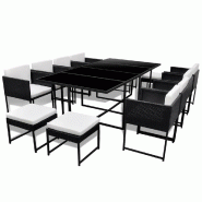Helloshop26 - Salon de jardin meuble d'extérieur ensemble de mobilier 13 pièces avec coussins résine tressée noir 02_0015790 - noir verre 30001494