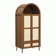 Merax Armoire 80 x 55 x 180 cm, 2 portes & 2 tiroirs, forme arche avec tringle à vêtements, coloris noyer & aspect rotin - marron multi-matériau N6