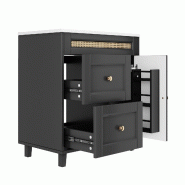 Merax meuble sous-vasque 76x46x86.5cm, meuble de salle de bain autoportant avec lavabo en céramique, 2 tiroirs, décor rotin, noir - noir multi-maté