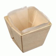 Mini barquette carrée haute bois naturel + papier cuisson 65ml - par 300