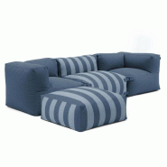 Oviala Business Canapé d'angle rayé de jardin modulable 4 places bleu pacific - bleu polyester 115060