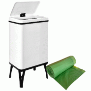 WellHome - Poubelle Intelligente 40L de couleur Blanche 35,5x26x71,5cm avec 30 Sacs Poubelle adaptés - blanc inox PK6678