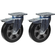 Roulette 200mm 8" pivotante en caoutchouc noir avec frein, forte capacité de 900kg, jeu de 2 Roulette 200mm 8" pivotante en caoutchouc noir avec frein, forte capacité de 900kg, jeu de 2