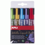 Apli Pochette de 5 marqueurs à craie liquide, pointe ronde 5,5 mm, coloris métal assortis - 8410782170822