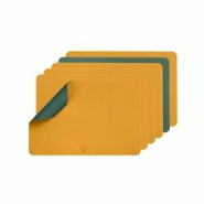 Bjorn Set de table rectangulaire réversible - 6 pièces - Cuir recyclé jaune moutarde et vert sapin - multicolore 3701488308349 Bjorn Set de table rectangulaire réversible - 6 pièces - Cuir recyclé jaune moutarde et vert sapin - multicolore 3701488308349
