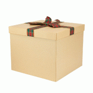 Boite cadeau kraft avec ruban tartan 18x18x17 cm