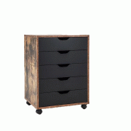 COSTWAY Rangement Roulant avec 5 Tiroirs, Classeur Mobile avec Roulettes, Container de Bureau, Armoire à Tiroirs, Armoire Roulante - marron VH34369OR