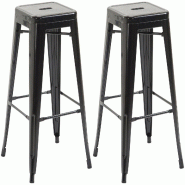 Décoshop26 - Lot de 2 tabourets de bar hauteur 76 cm design industriel structure robuste à quatre pieds métal noir 10_0005571 - noir métal 3000265