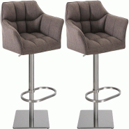 Décoshop26 - Lot de 2 tabourets de bar réglable en tissu gris assise enveloppante capitonnée et avec base carrée en acier 10_0006704 - gris acier
