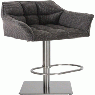 Décoshop26 - Tabouret de bar x1 réglable en velours côtelé gris assise enveloppante capitonnée et avec base carrée en acier 10_0005999 - gris ac