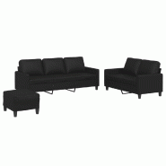 VidaXL Ensemble de canapés 3 pcs avec coussins Noir Similicuir Modèle Nectar Prestige - 3201423