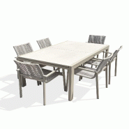 DCB GARDEN Ensemble table de jardin en aluminium et sinterstone avec rallonge intégrée coloris grège (160/240x100 cm) et 6 fauteuils - KALIBO - 370