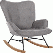 Décoshop26 - Fauteuil à bascule rocking chair en tissu gris capitonné cadre en métal et patins en bois 10_0003806 - gris métal 3000251779424
