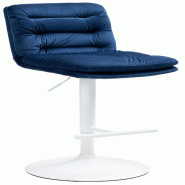 Décoshop26 - Tabouret de bar x1  repose-pieds et dossier assise rembourré en velours bleu et métal blanc 10_0006497 - bleu métal 3000265603463