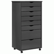 Helloshop26 - Armoire roulante avec tiroirs grande capacité 53 x 39 x 103 cm rangement pratique salon en bois de pin gris 02_0047167 - gris Bois mass