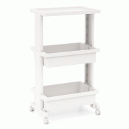 Helloshop26 - Chariot à roulettes 3 niveaux 45 x 30 x 81 cm rangement spacieux mobilité facile en PP blanc 20_0011406 - blanc 3000226711541