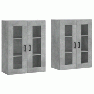 Helloshop26 - Lot de 2 armoires murales design contemporain rangement élégant 69,5 x 34 x 90 cm en bois gris béton 02_0055431 - gris verre 30002389