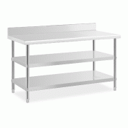 Helloshop26 - Table de travail acier inoxydable avec dosseret - 150 x 70 x 16,5 cm - 226 kg - 2 tablettes 14_0007319 - 3001284999780