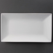 Lot de 2 plats rectangulaires empilables (H)28 x (L)310 x (P)180 mm en porcelaine blanche Lot de 2 plats rectangulaires empilables (H)28 x (L)310 x (P)180 mm en porcelaine blanche