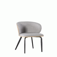 Mobiliara Lot de 2 Chaises Elodie Grise – Assise Mousse Haute Densité et Chene, Piètement Acier Époxy Madrid, Design Contemporain - gris polyeste
