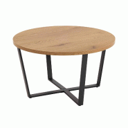 Oviala Business Table basse ronde en acier effet chêne - marron Bois manufacturé 111856