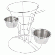 Panier à frites avec 2 pots à sauce en inox 10,8x15,24cm - par 12