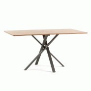 RATTATAN Table rectangulaire 150x90 cm, pieds croisés en métal gris foncé, plateau en stratifié, table à manger, pieds en X, style moderne - Carl