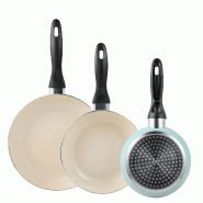 San Ignacio - Ensemble de 3 poêles Ø16/Ø20/Ø24 cm en aluminium embouti bleu ciel - Q4617