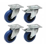 Set de 4 - 100mm blue elastic swivel castor 150kg 100mm blue elastic brake cas Set de 4 - 100mm blue elastic swivel castor 150kg 100mm blue elastic brake cas