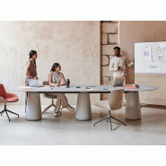 Table de réunion Dorik XL avec plateau effet marbre et pied conique
