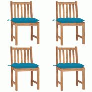 VidaXL Chaises De Jardin Lot De 4 Avec Coussins Bois De Teck Massif - bleu 3073107