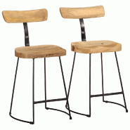 VidaXL Tabourets de bar lot de 2 49x43x79 cm bois de manguier massif Modèle Flex Panorama Advance - beige 4013523