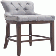 Décoshop26 - Tabouret de bar x1 confortable design rétro assise capitonné en tissu gris clair pieds en bois foncé 10_0006672 - gris Bois massif 30