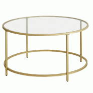 Helloshop26 - Table basse ronde plateau en verre trempé 84 x 84 x 45,5 cm armature métallique dorée table de salon bout de canapé 12_0007458 - 300_0