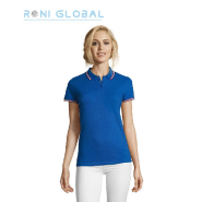 Polo de travail femme manches courtes en coton - PRESTIGE SOL'S - Ref : sol-02950 - Rayures contrastées et patte 3 boutons_0