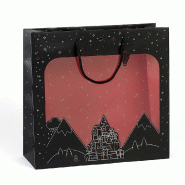 Sac papier décor village fenêtre PVC int. Rouge 35x13x33cm par 12