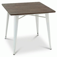 Tables carrées en fer blanc avec plateau en bambou 80 x 80 cm pour CHR. Mobilier professionnel pour intérieur de bar, restaurant et café. - T1408B