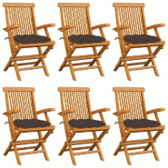 VidaXL Chaises De Jardin Avec Coussins Taupe Lot De 6 Bois Teck Massif - gris 3062564