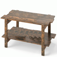 COSTWAY Table basse à 2 niveaux, table basse, bois à lames avec étagère, table de salon rectangulaire - marron Bois massif VH34786OR