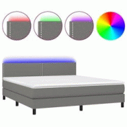 Décoshop26 - Lit LED avec sommier, tête de lit réglable et matelas 160x200 cm en tissu gris foncé - TDL0208328 Décoshop26 - Lit LED avec sommier, tête de lit réglable et matelas 160x200 cm en tissu gris foncé - TDL0208328