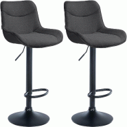 Décoshop26 - Lot de 2 tabourets de bar pivotant forme ergonomique surpiqûres décoratives en tissu gris foncé cadre en métal noir 10_0006081 - gri