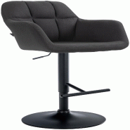 Décoshop26 - Tabouret de bar chaise haute x1 fonction rotation 360° en tissu noir avec coutures décoratives piètement métal noir 10_0005281 - noi