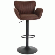Décoshop26 - Tabouret de bar x1 pivotant avec accoudoir repose-pieds rotatif en tissu marron foncé base métal noir 04_0008590 - marron 3000262638314 Décoshop26 - Tabouret de bar x1 pivotant avec accoudoir repose-pieds rotatif en tissu marron foncé base métal noir 04_0008590 - marron 3000262638314