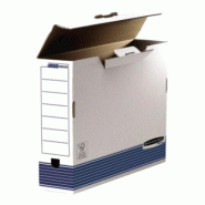 Fellowes Lot de 10 Boîte à archives Bankers Box System, format A3, larg. 100 mm, montage auto Fastfold, coloris blanc/bleu - 0043859578016