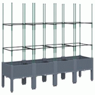 Helloshop26 - Jardinière bac lit surélevé plantes fleurs terrasse jardin avec treillis 160 x 40 x 142,5 cm PP gris 02_0038271 - 3000214161198