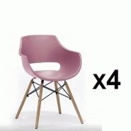 LOT DE 4 CHAISES SCANDINAVE REMO COQUE ROUGE PIÉTEMENT HÊTRE NATUREL