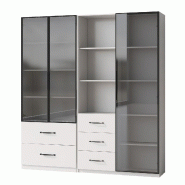 Merax Vitrine LED 140 × 40 × 160 cm, vitrine et bibliothèque en verre, armoire multifonctionnelle avec tiroirs, blanc - blanc multi-matériau N880P