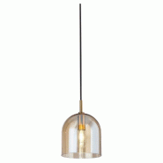 Suspension en verre ambré de 16 cm, structure en or brossé, douille E14, câble en tissu noir pour intérieurs modernes - Perenz - doré 6946 AM