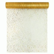 Chemin de table en tulle 28x400cm feuilles d'or (20 unités) MESA BELLA - blanc polyester 3701168946816 Chemin de table en tulle 28x400cm feuilles d'or (20 unités) MESA BELLA - blanc polyester 3701168946816